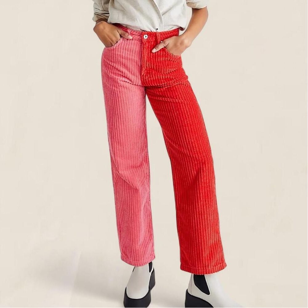 free people x Ragged Priest Jumbo Cord Split Color pink red jeans size 26